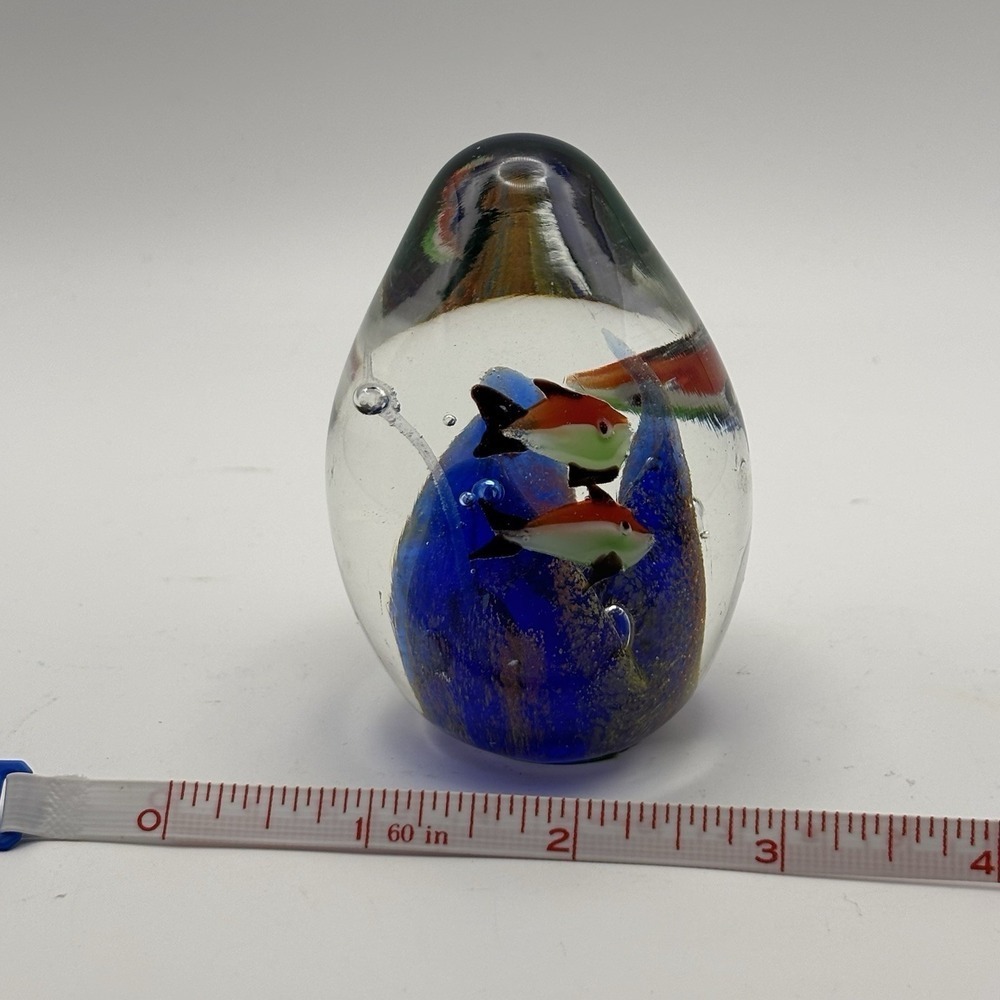 Vintage Murano Style Art Glass Goldfish Fish In‎ Egg Aquarium Paperweight Solid